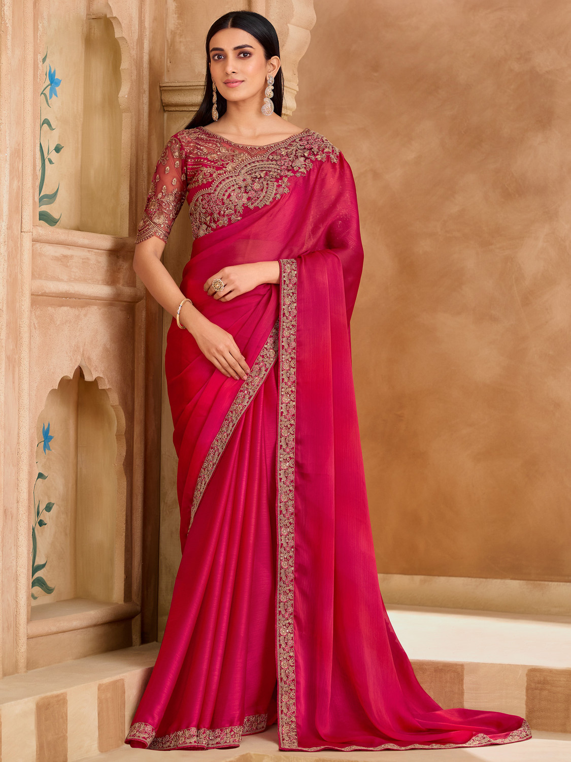 Image of Tasrika Embroidered Bollywood Satin Saree