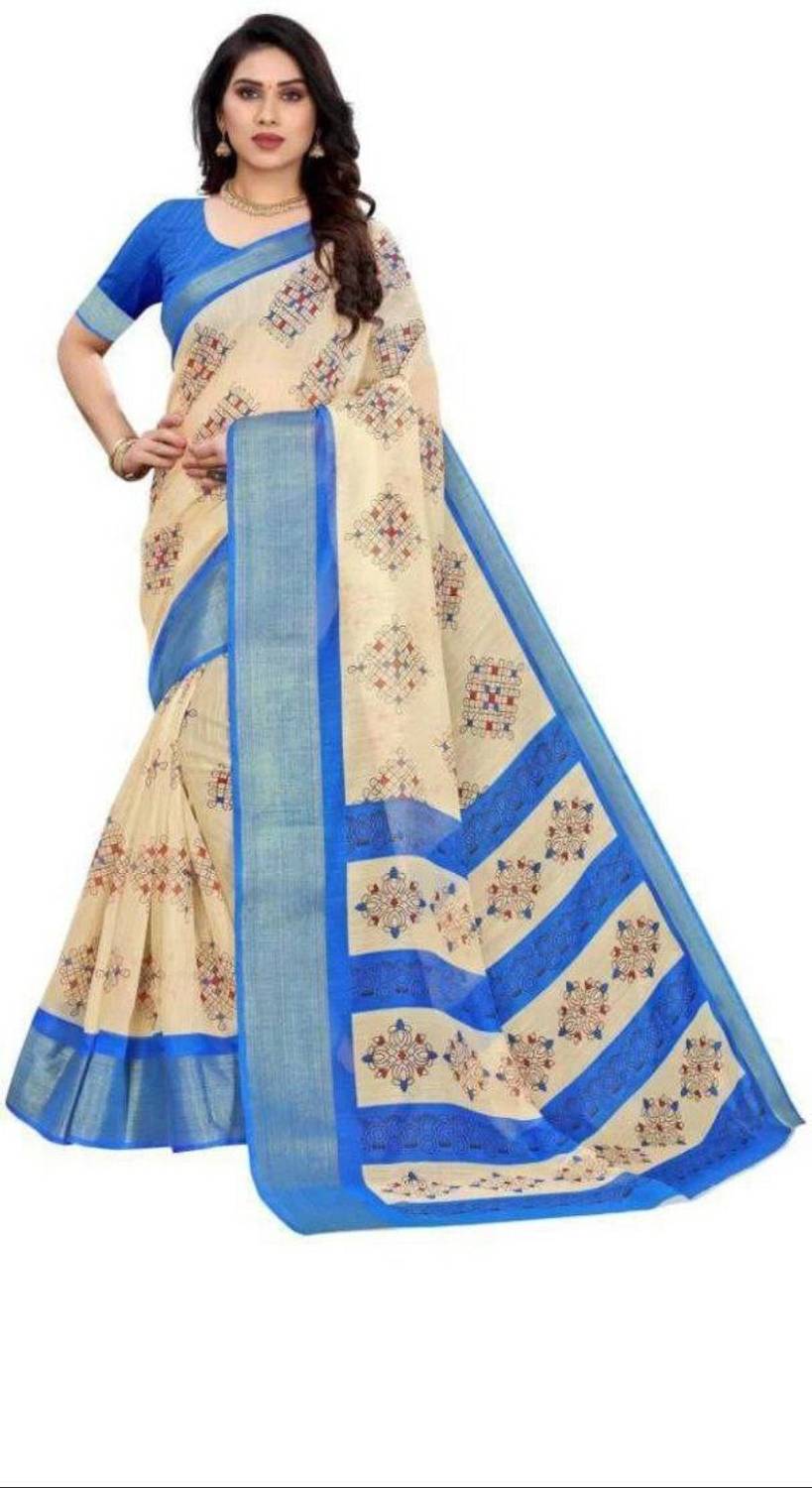 Bansari Textiles Floral Print Daily Wear Cotton Linen, Chanderi Saree