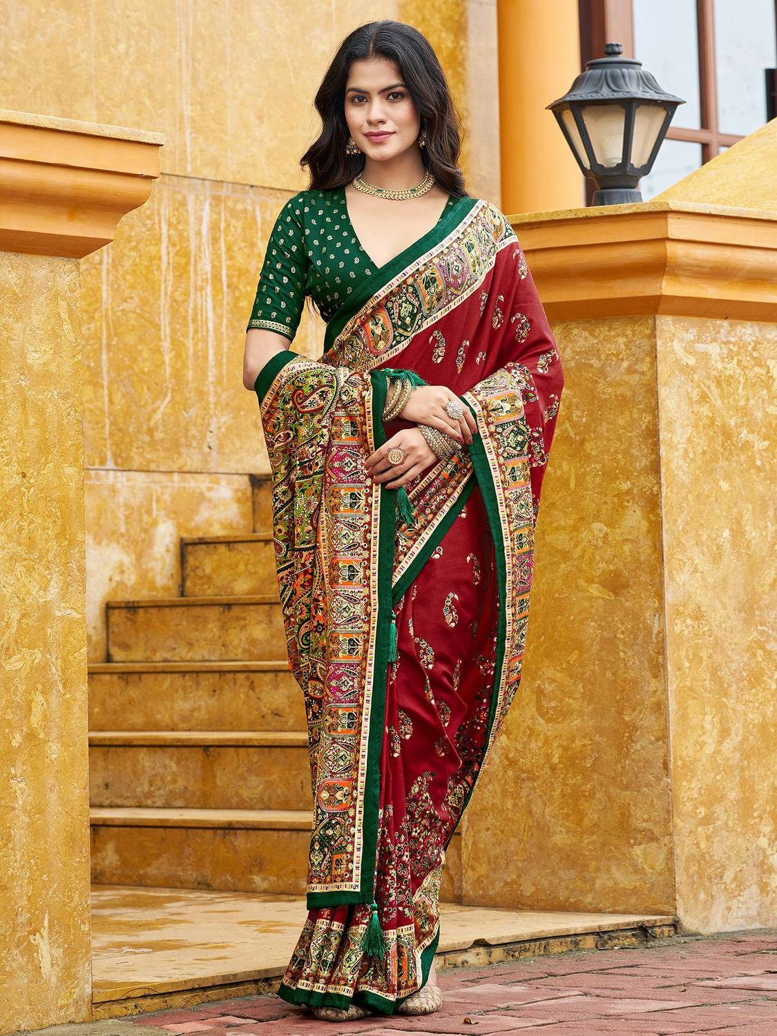 Tasrika Red Patola Tussar Silk Saree - Image 2