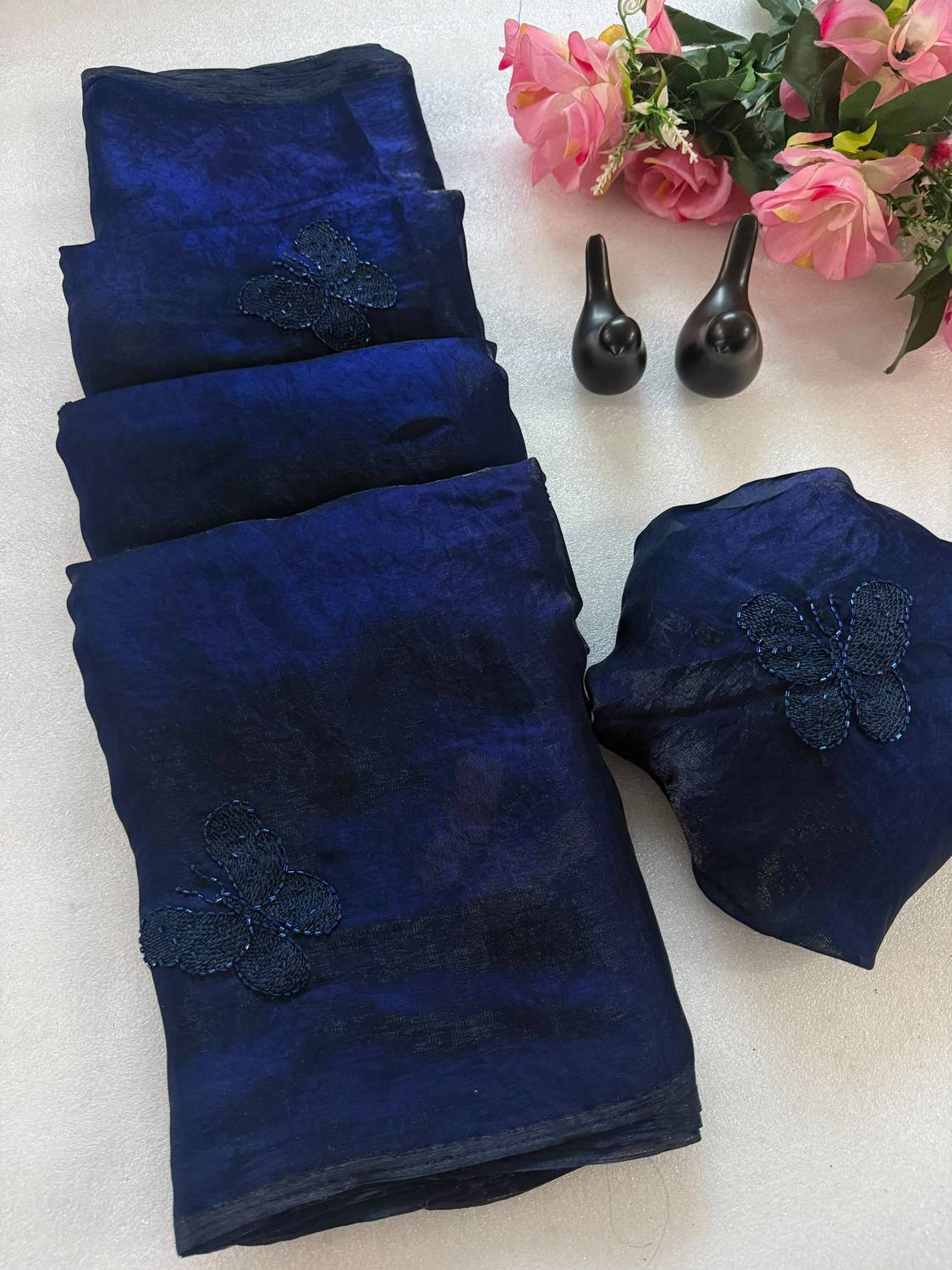 sadika Embroidered Bollywood Satin Silk Blend Saree - Image 2