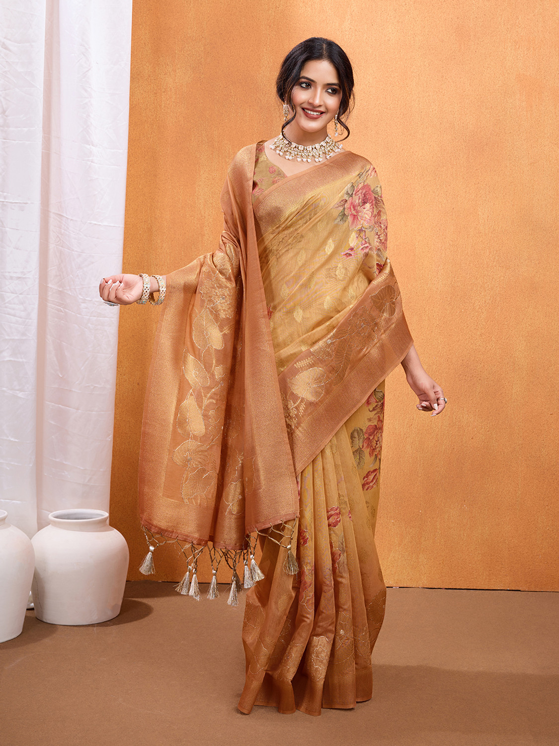 Image of Tasrika Self Design Banarasi Cotton Blend Saree