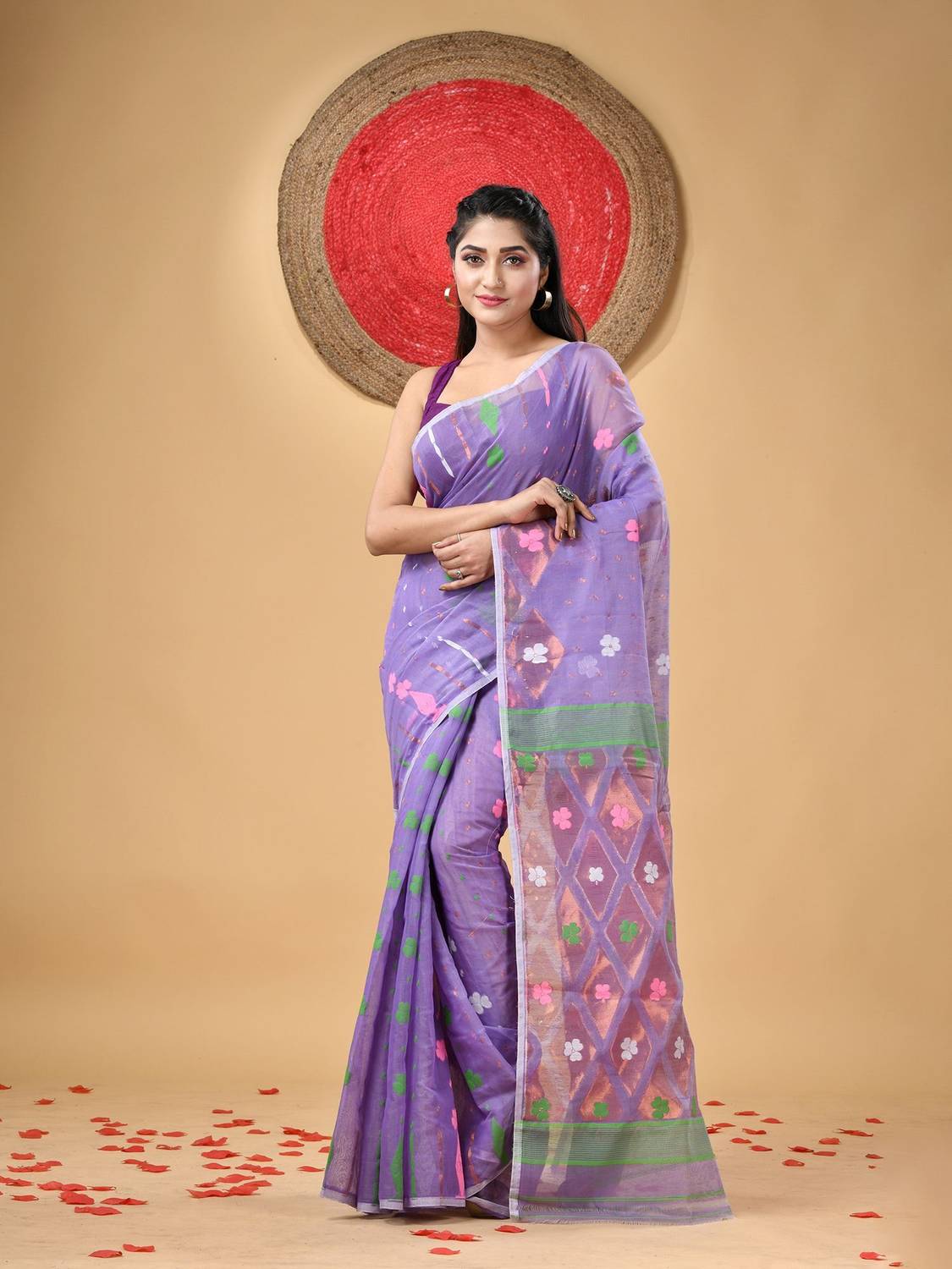 Desh Bidesh Woven, Self Design, Striped Jamdani Handloom Cotton B