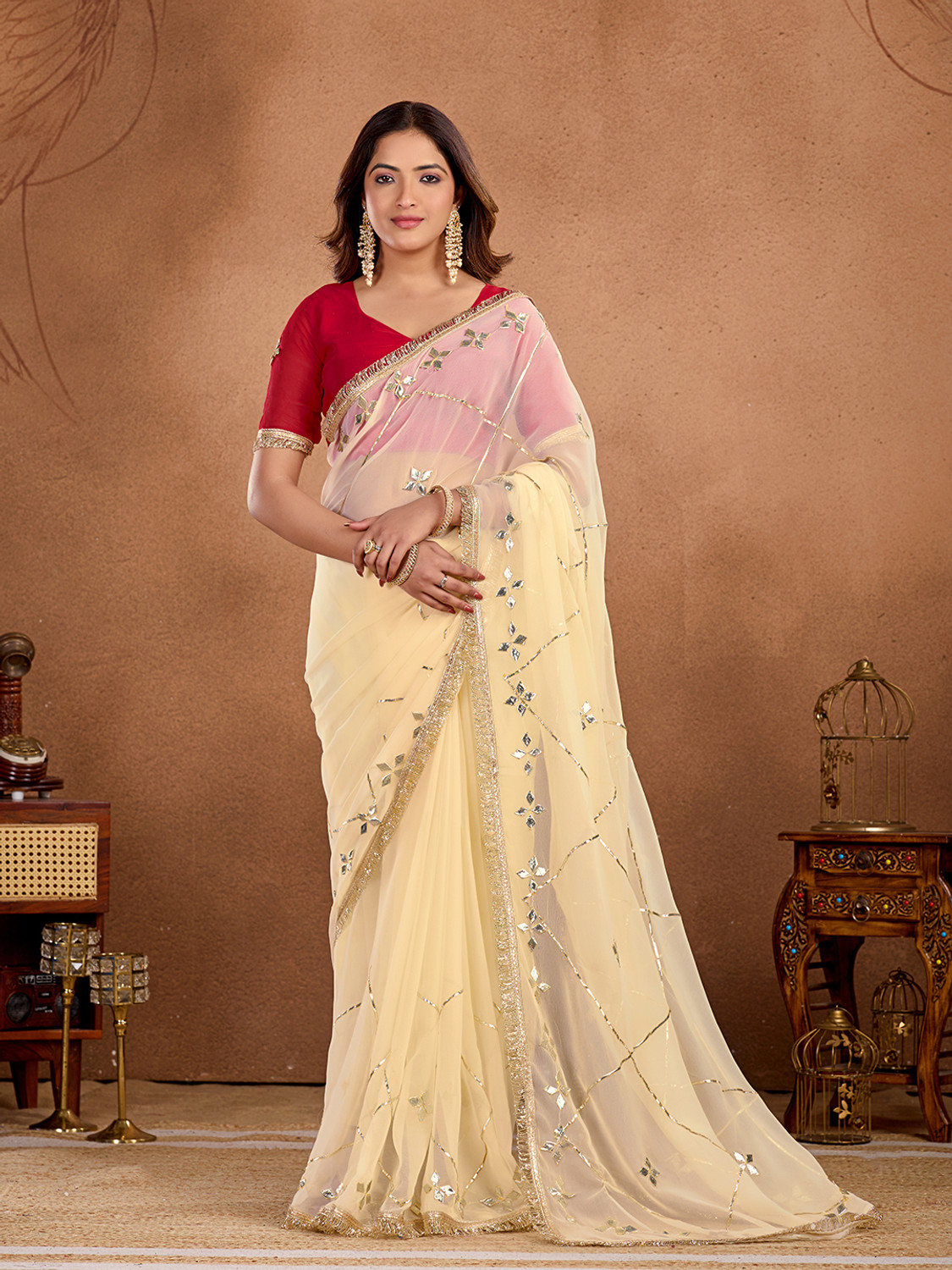 Image of Cozee Shopping Embroidered Daily Wear Georgette Saree