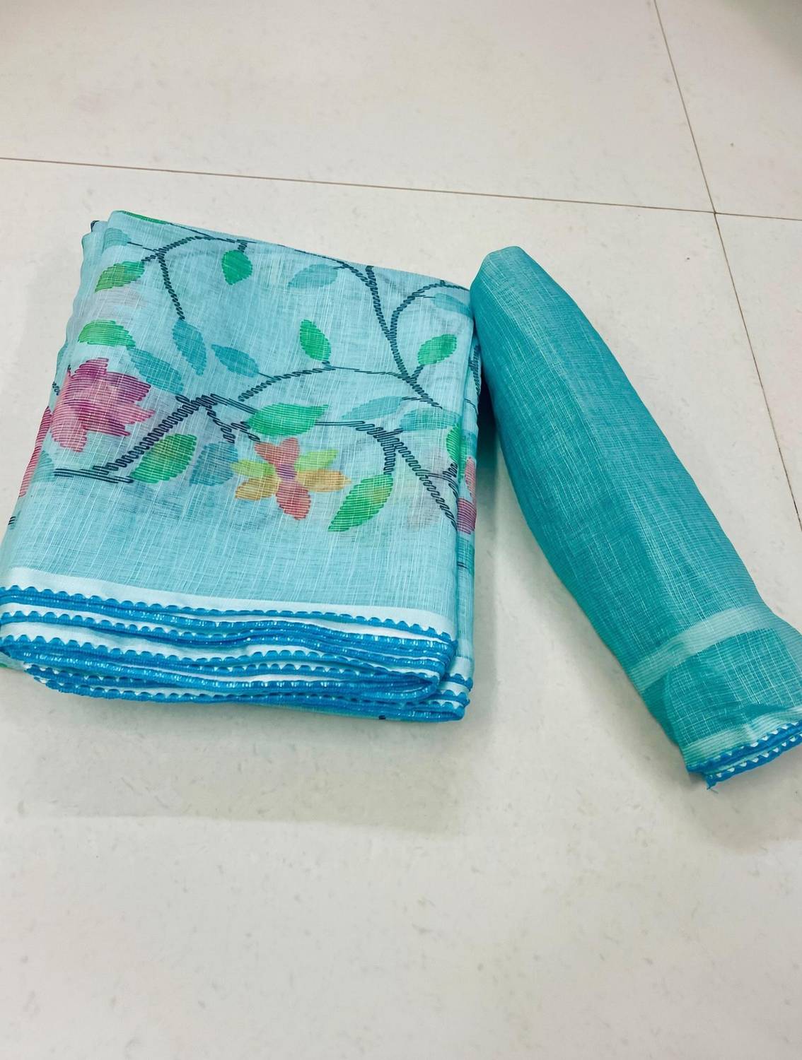 Anshal Printed Ikkat Cotton Linen Saree