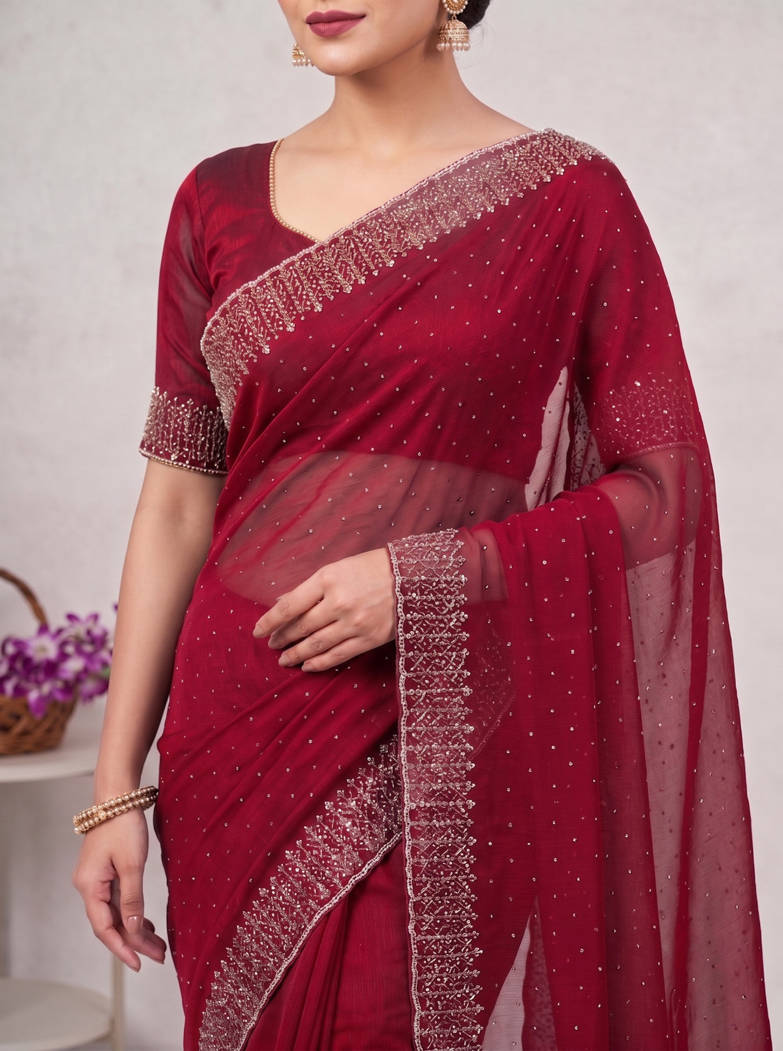 Image of dhanshree Embellished Bollywood Georgette Saree (Green)