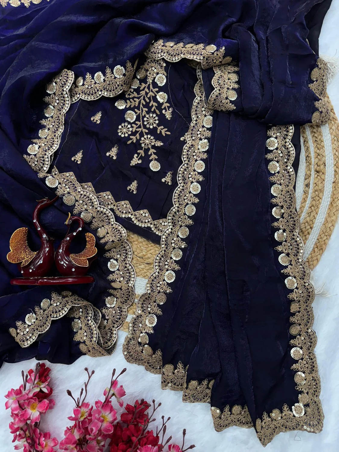 Image of signagraph Embroidered, Embellished Bollywood Satin Saree