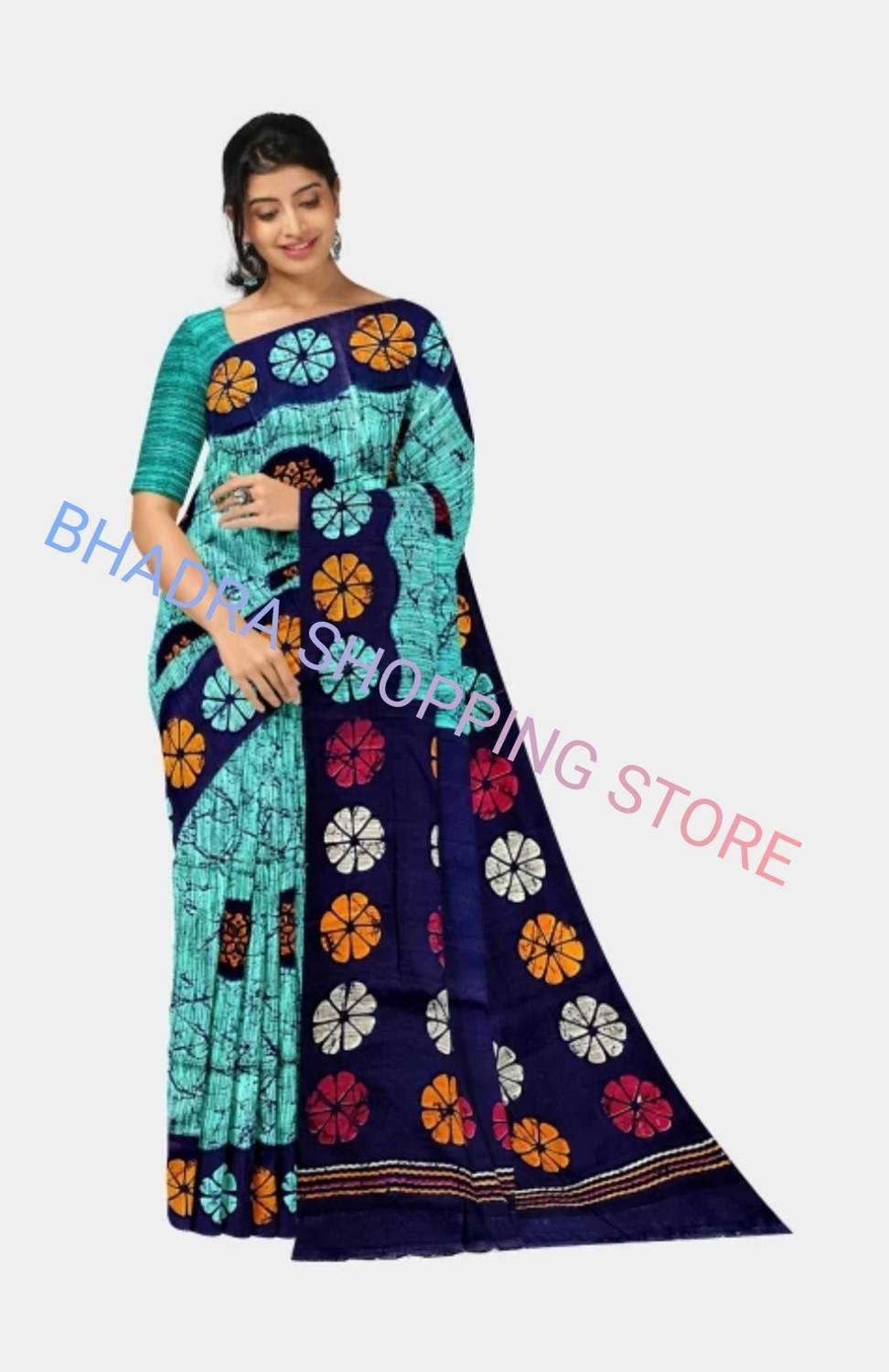 Bhadra Shopping Store Printed Daily Wear Cotton Blend, Pure Cotton Saree