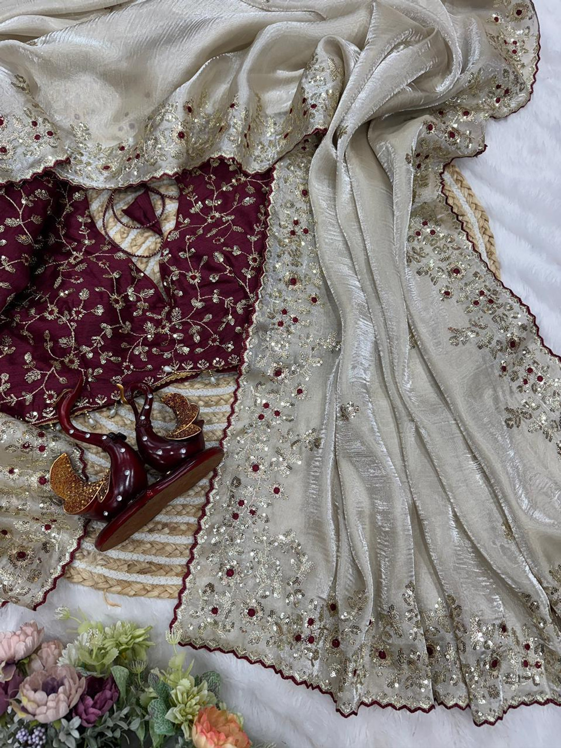 Image of KRISHNACOLLECTION9 Embroidered, Embellished Bollywood Jimmy Jimmy Saree