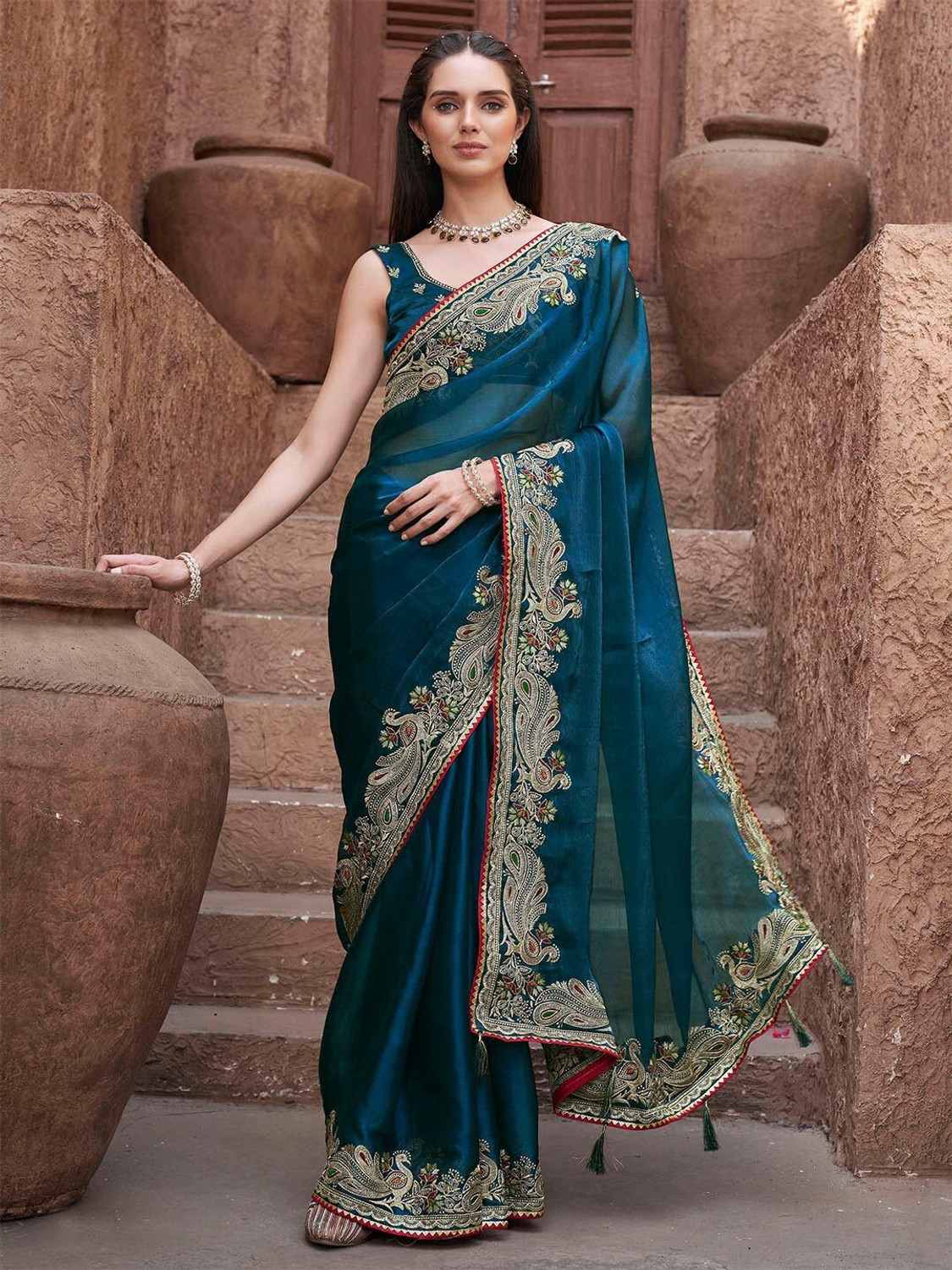 Image of RamKrupa Creation Embroidered Bollywood Silk Blend Saree