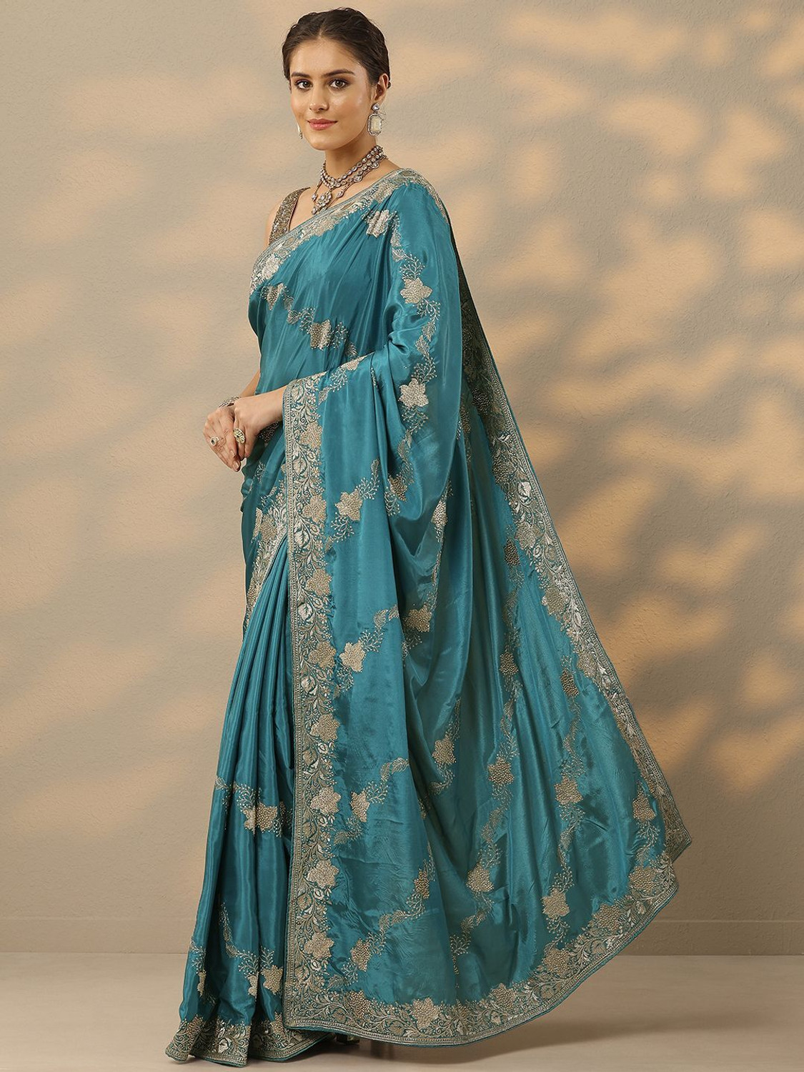 Image of LIBAS Embroidered Daily Wear Silk Blend Saree