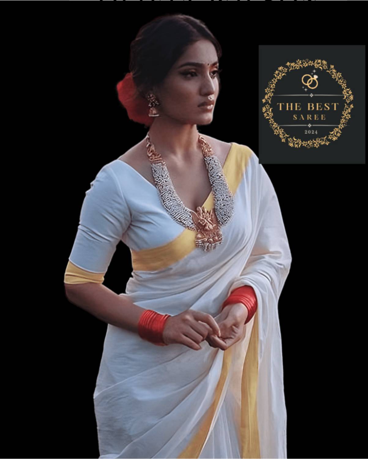 ANTIK Solid/Plain, Woven Mundum Neriyathum Art Silk Saree