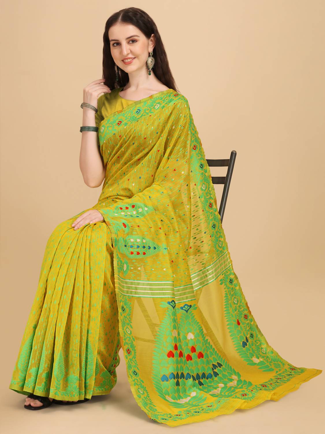 Calytrix Woven Jamdani Pure Cotton Saree