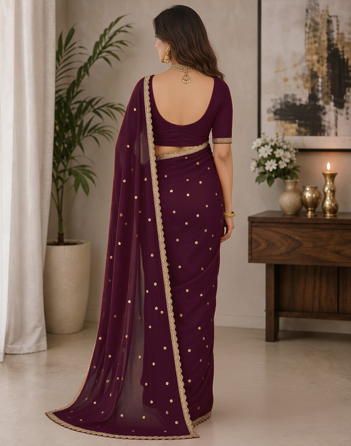 Image of Samah Embellished Pre Draped Saree Silk Blend Saree