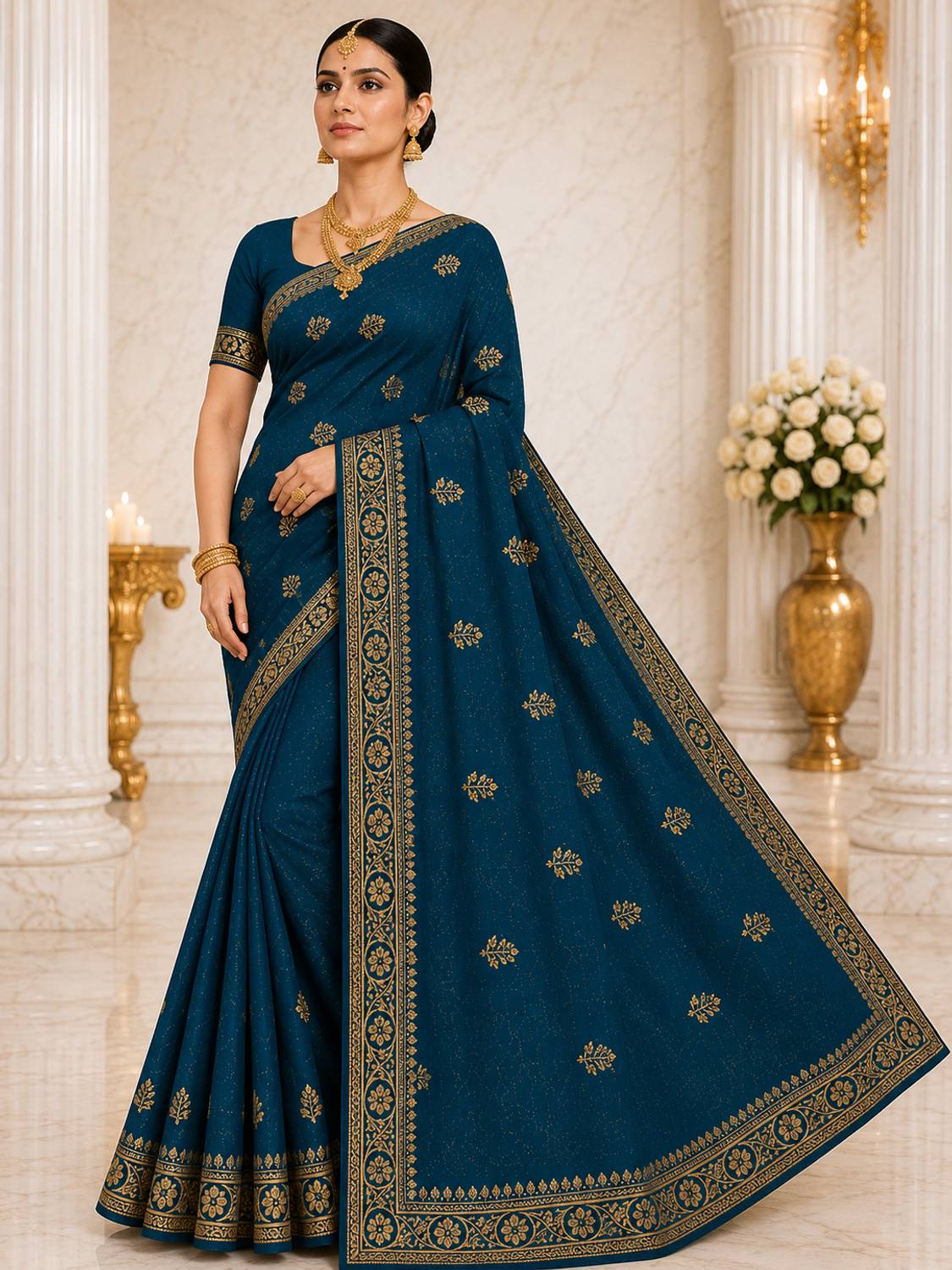 AACHCHHADAN Embroidered, Woven Bollywood Chiffon Saree