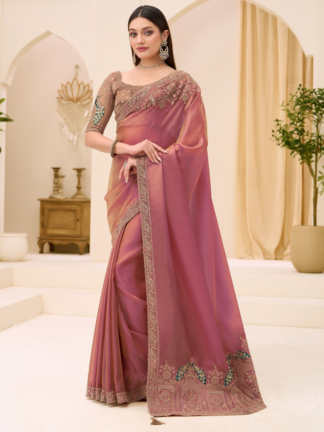 Image of Tasrika Embroidered Bollywood Satin Saree