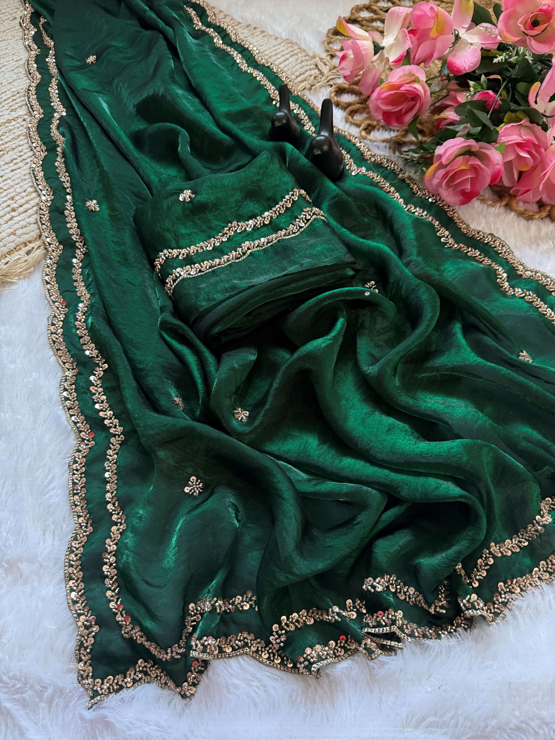 Image of sadika Embellished, Embroidered Bollywood Satin, Pure Silk Saree