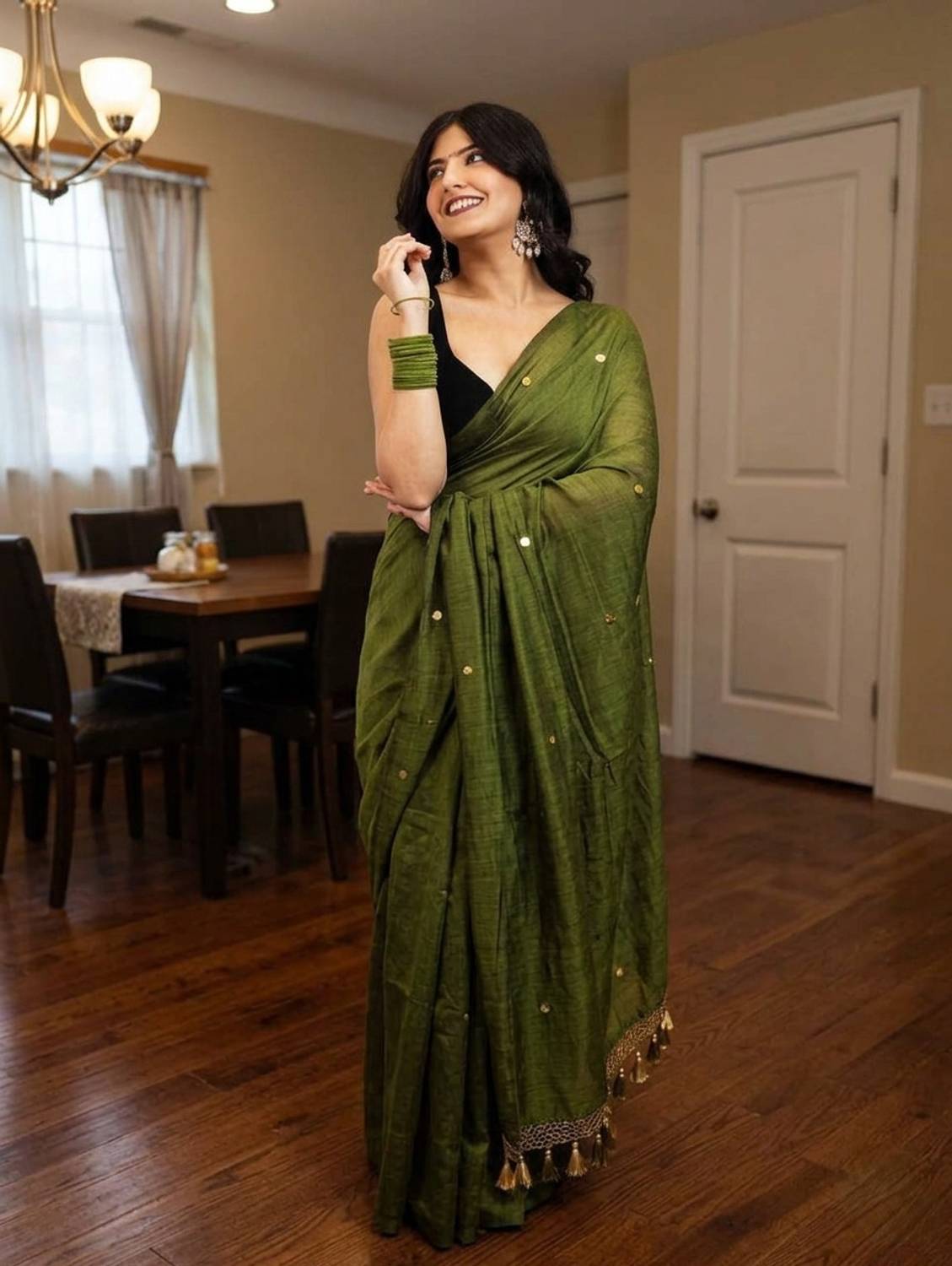 BargitFashion Embellished Daily Wear Khadi Saree