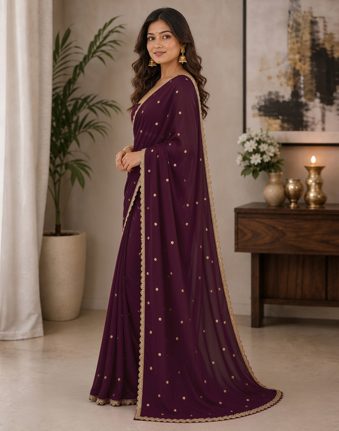 Image of Samah Embellished Pre Draped Saree Silk Blend Saree