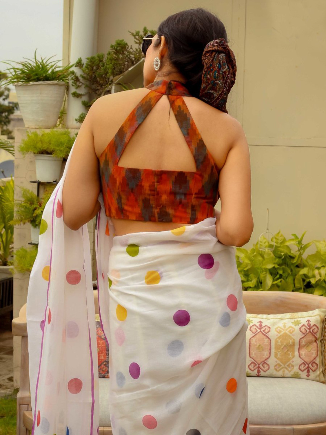 Image of StyleDeal Polka Print, Digital Print Bollywood Cotton Linen Saree