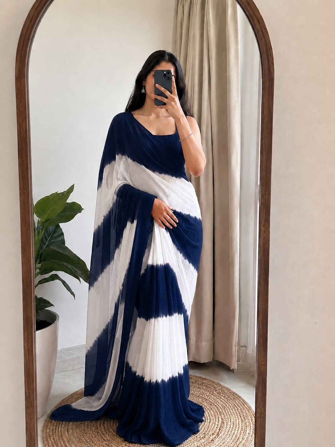 KHATRI AND SONS Blocked Printed, Color Block, Digital Print, Hand Painted, Self Design Leheria Handloom Chiffon Saree
