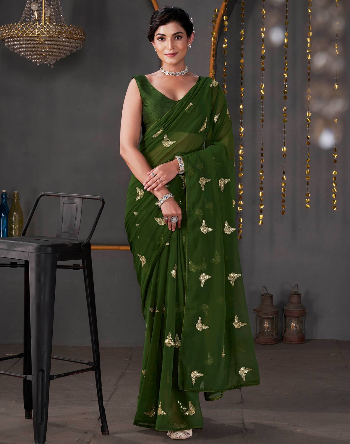 SIRIL Embellished Bollywood Georgette Saree