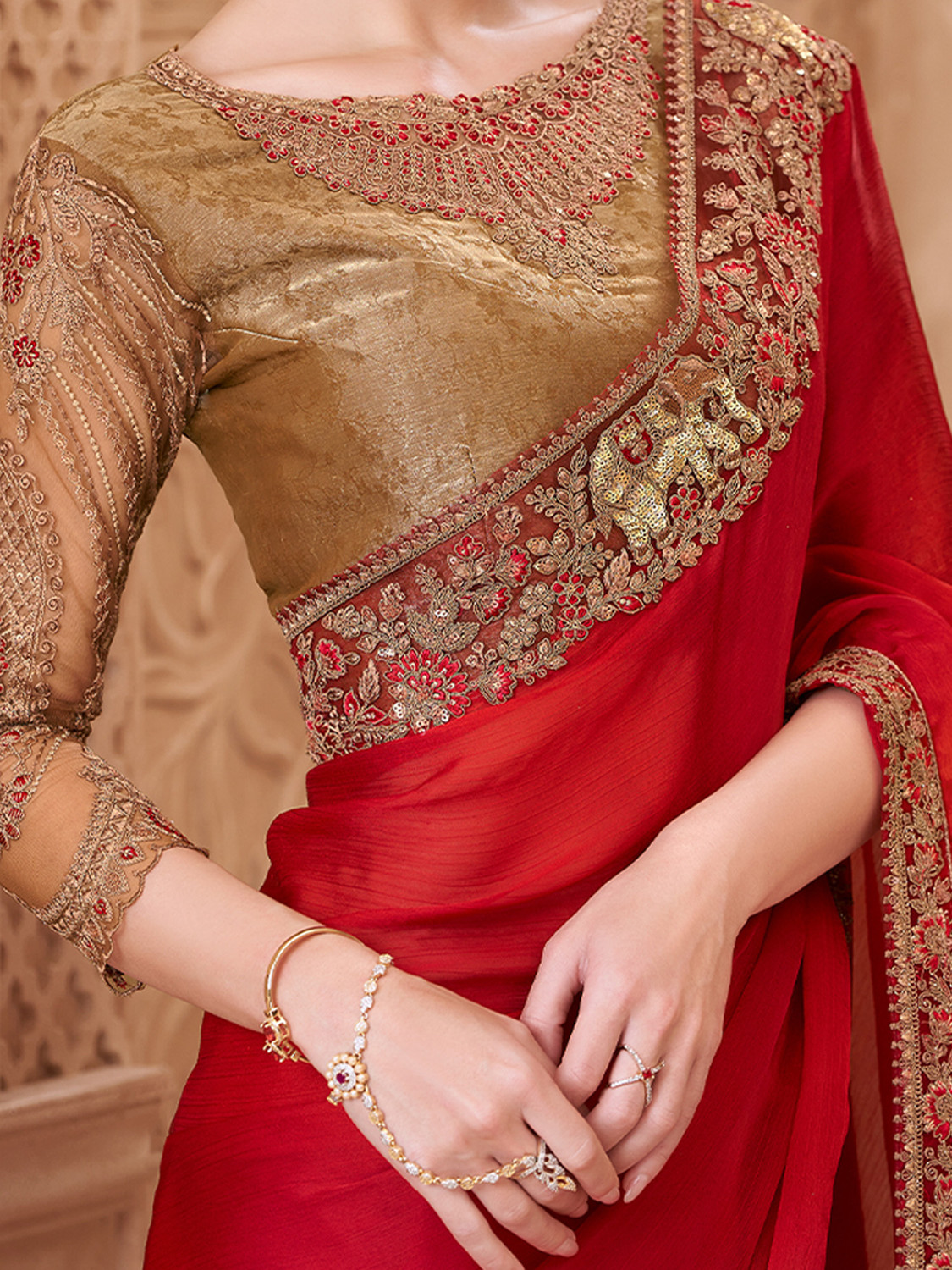 Image of Sareemall Embellished Bollywood Satin Saree