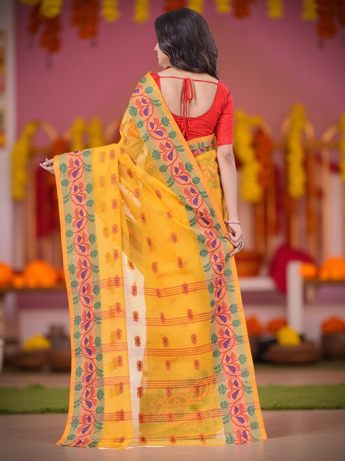 Image of TANTLOOM Woven, Embroidered Bandhani Handloom Pure Cotton, Georgette Saree