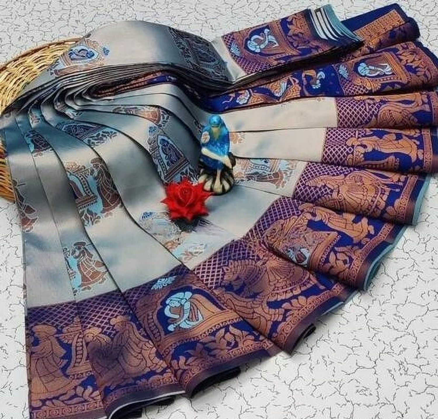 Image of RIDSID CREATION Woven Banarasi Art Silk Saree (Blue, Light Blue)