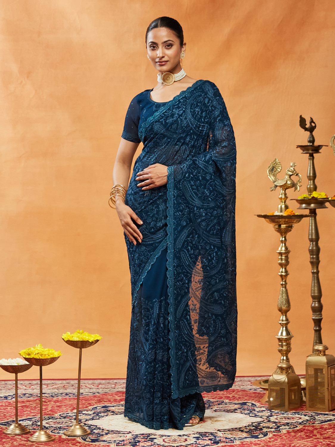 Image of KASEE Embroidered, Paisley Bollywood Chiffon Saree