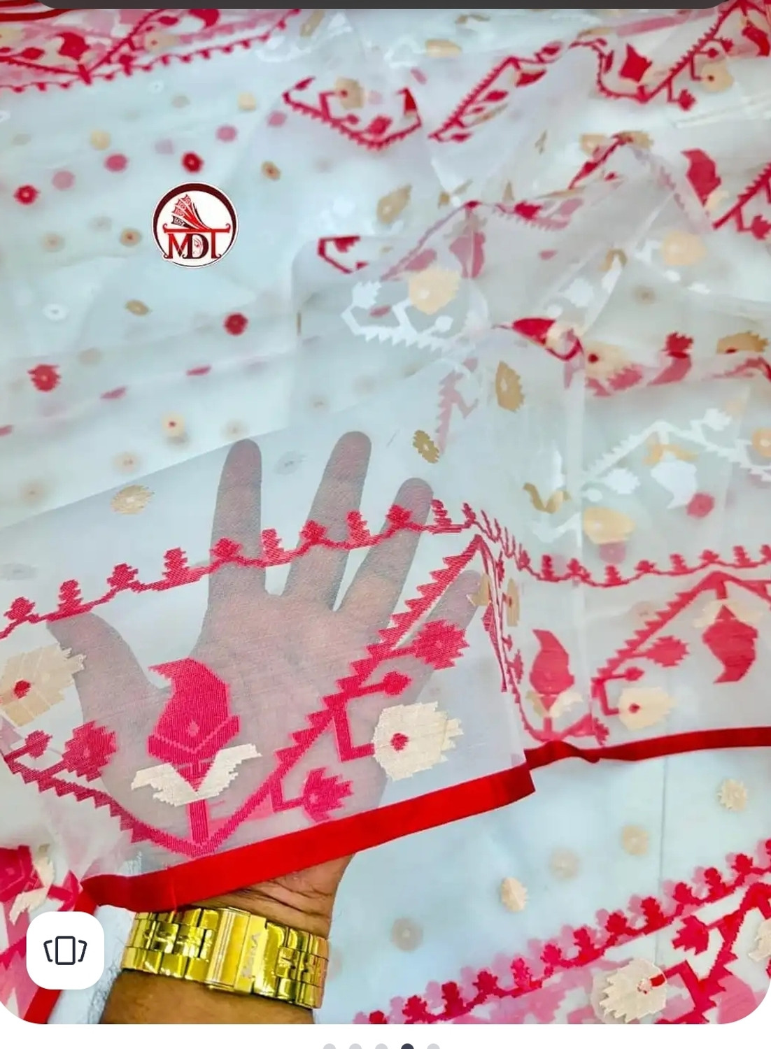 Image of Ethnic weaves Woven, Self Design Banarasi Muslin Saree (White)