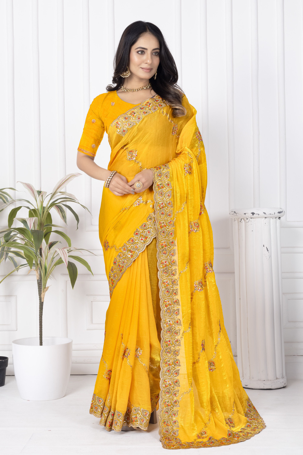 Image of SWTANTRADESIGN Embroidered Bollywood Chiffon Saree