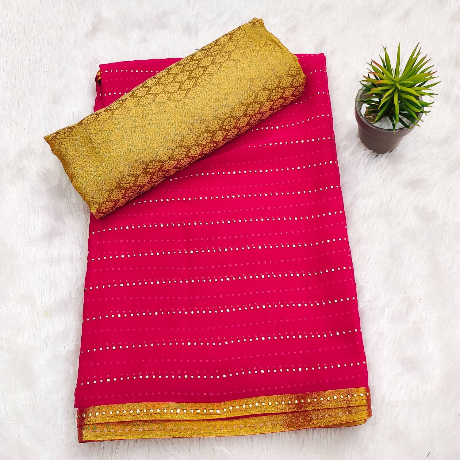 tikli Striped Bollywood Chiffon Saree