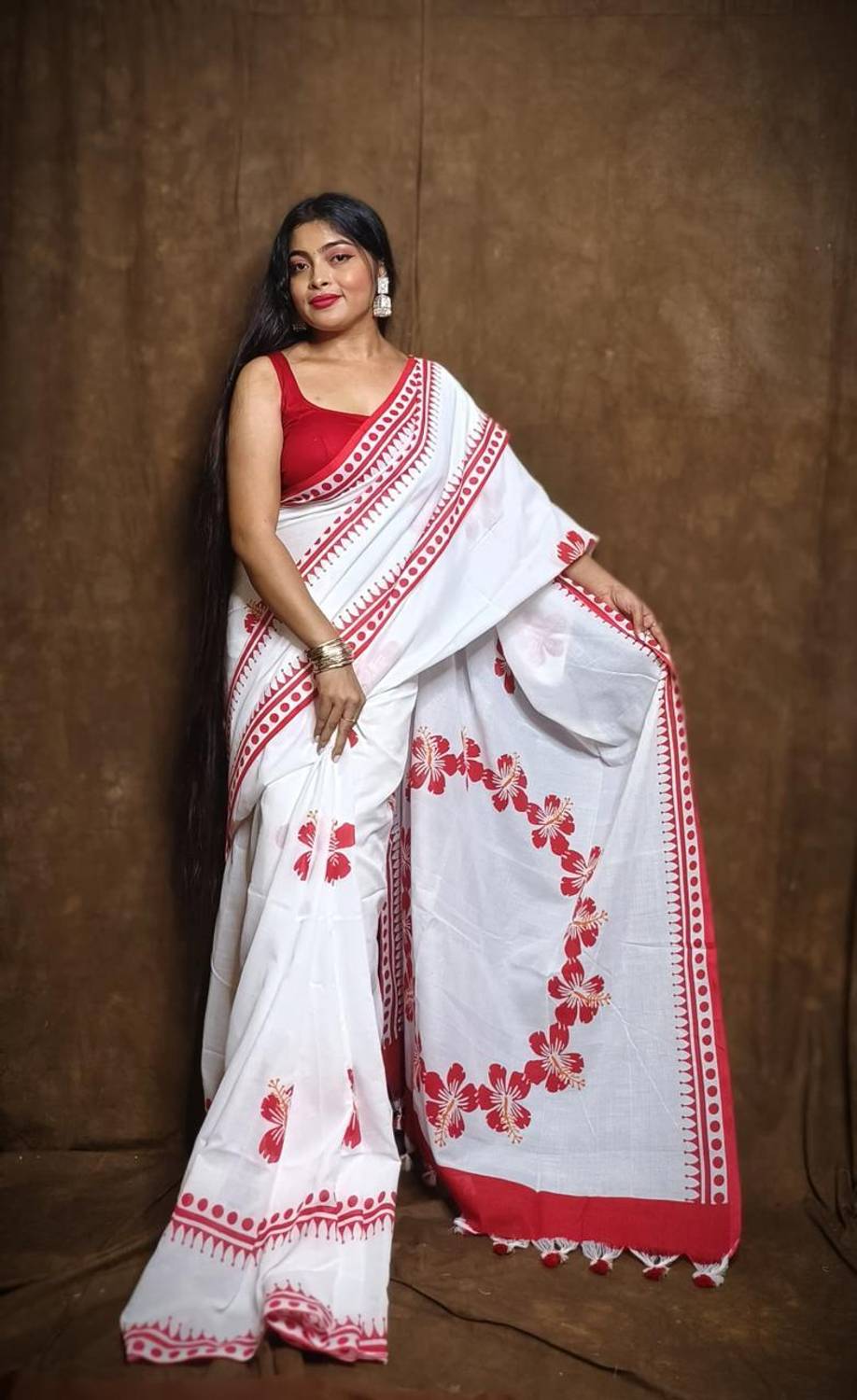 ACHOL Printed, Floral Print Handloom Pure Cotton Saree