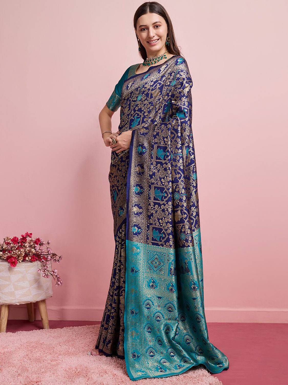 BOUGHTNOW Woven Banarasi Cotton Silk, Jacquard Saree