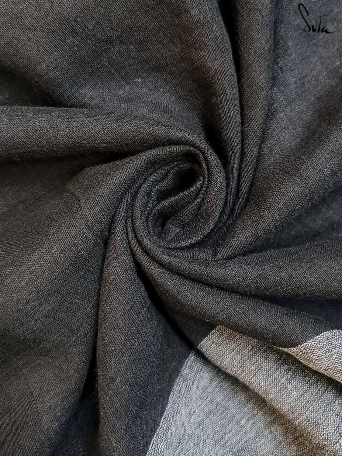Image of SAPTAK FASHION Solid /Plain Handloom Cotton Blend Saree (White, Grey)