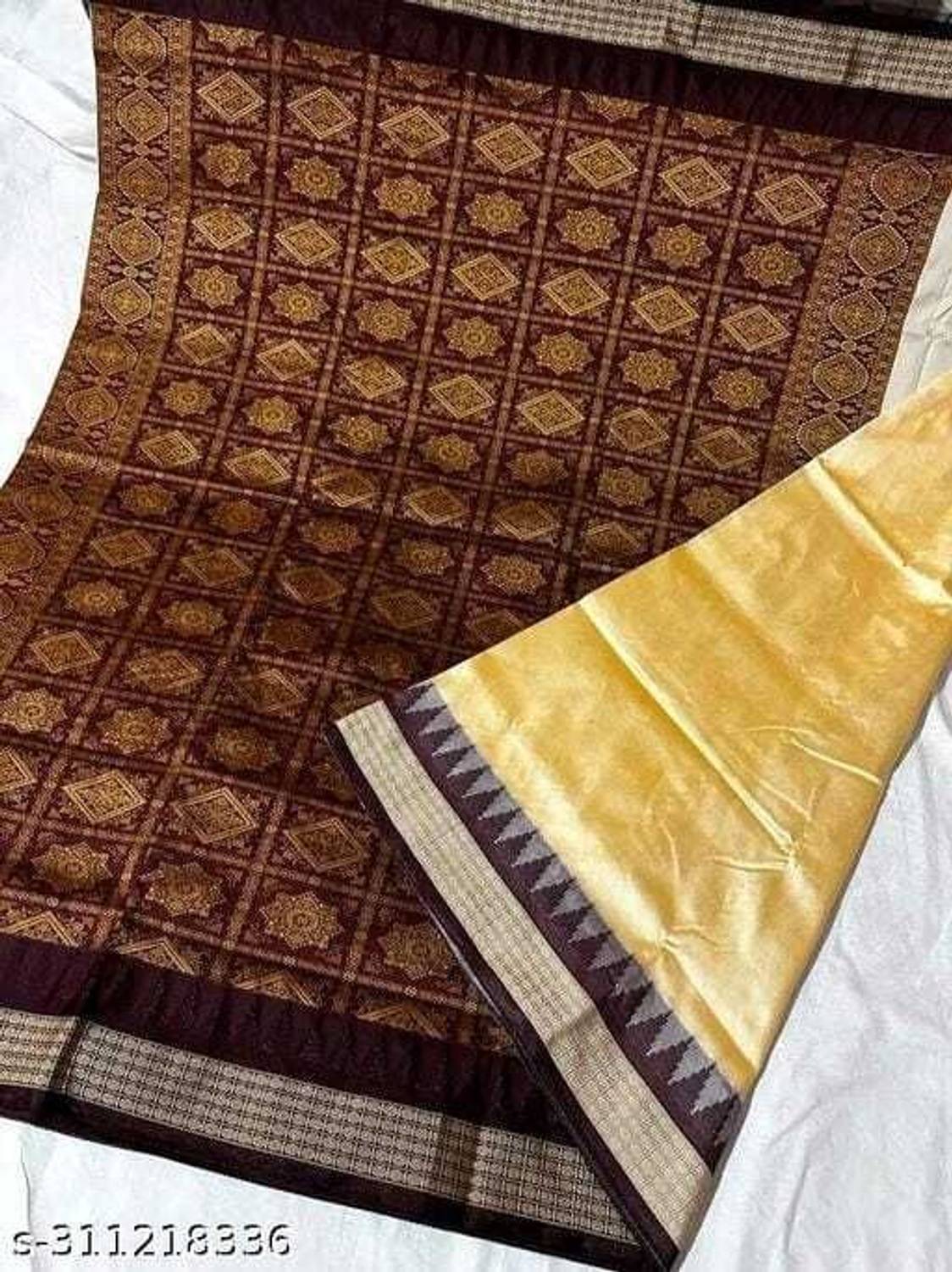 ajmera fashion Woven, Geometric Print, Temple Border, Self Design Sambalpuri Nylon Saree
