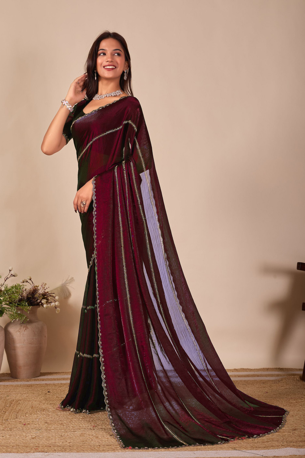 Image of Manokamna Embellished Bollywood Chiffon Saree