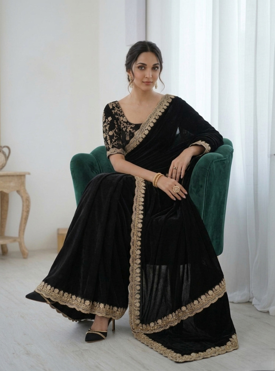 Image of GAVUBAA Embellished Bollywood Georgette Saree