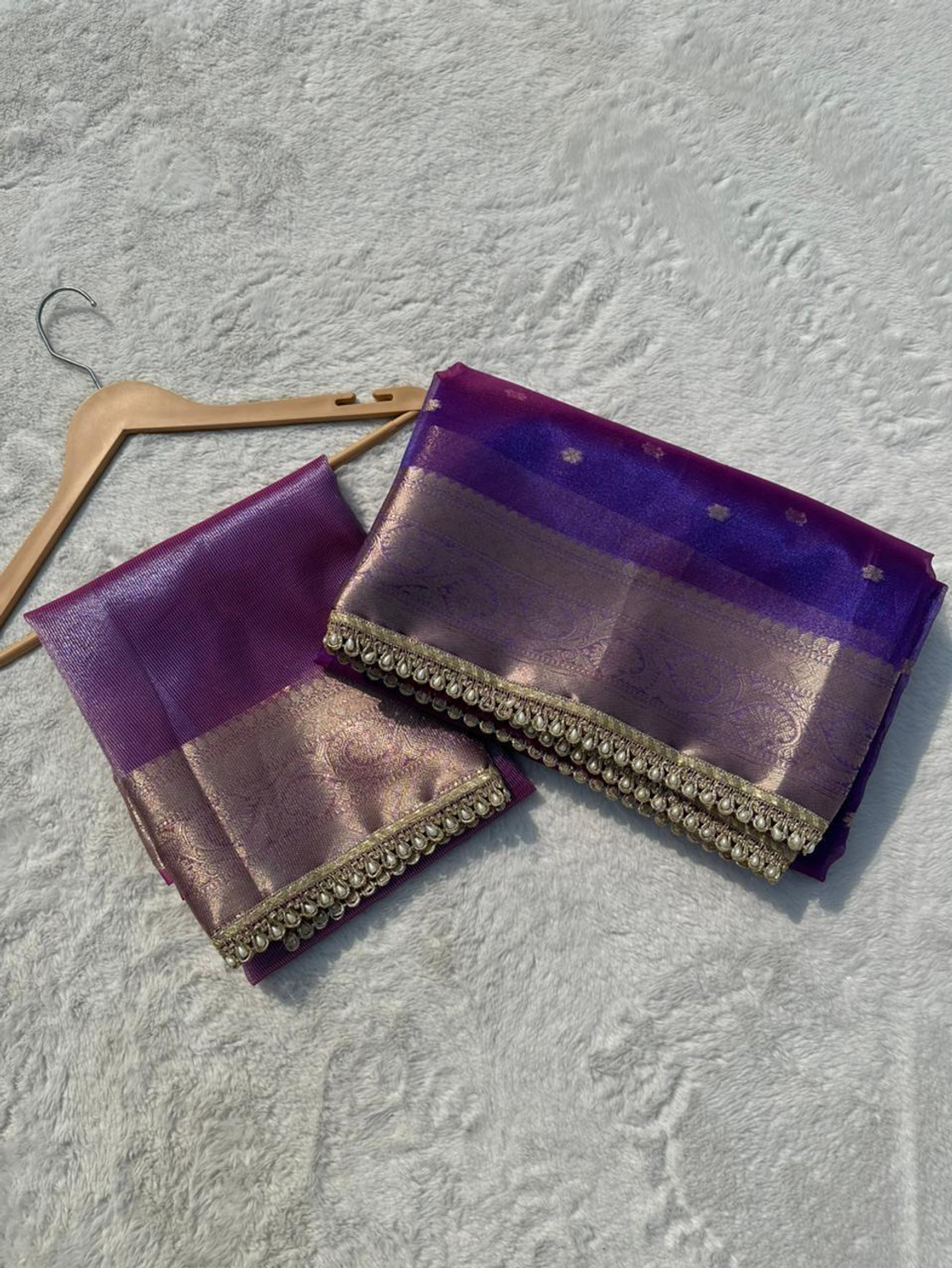 Image of Mkfabrics Embellished, Solid /Plain Banarasi Tissue Saree