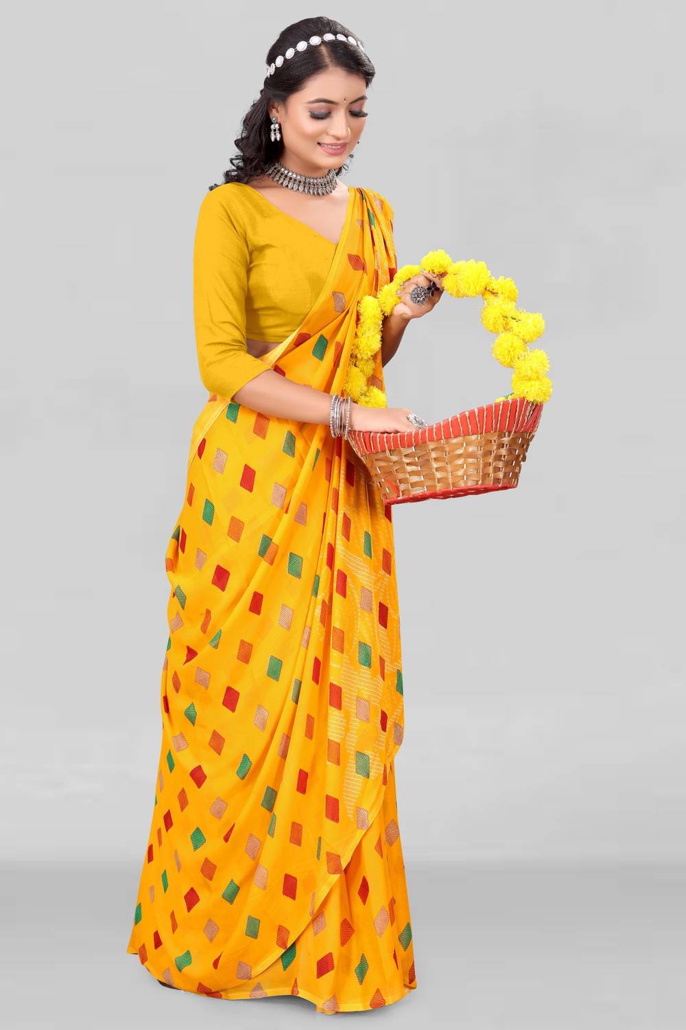 Leelavati Printed Daily Wear Georgette Saree (Yellow)