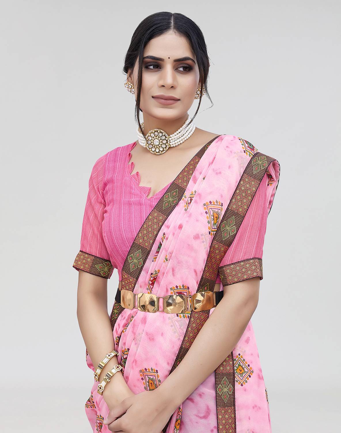 ANIRAV Printed Bollywood Georgette, Lace Saree