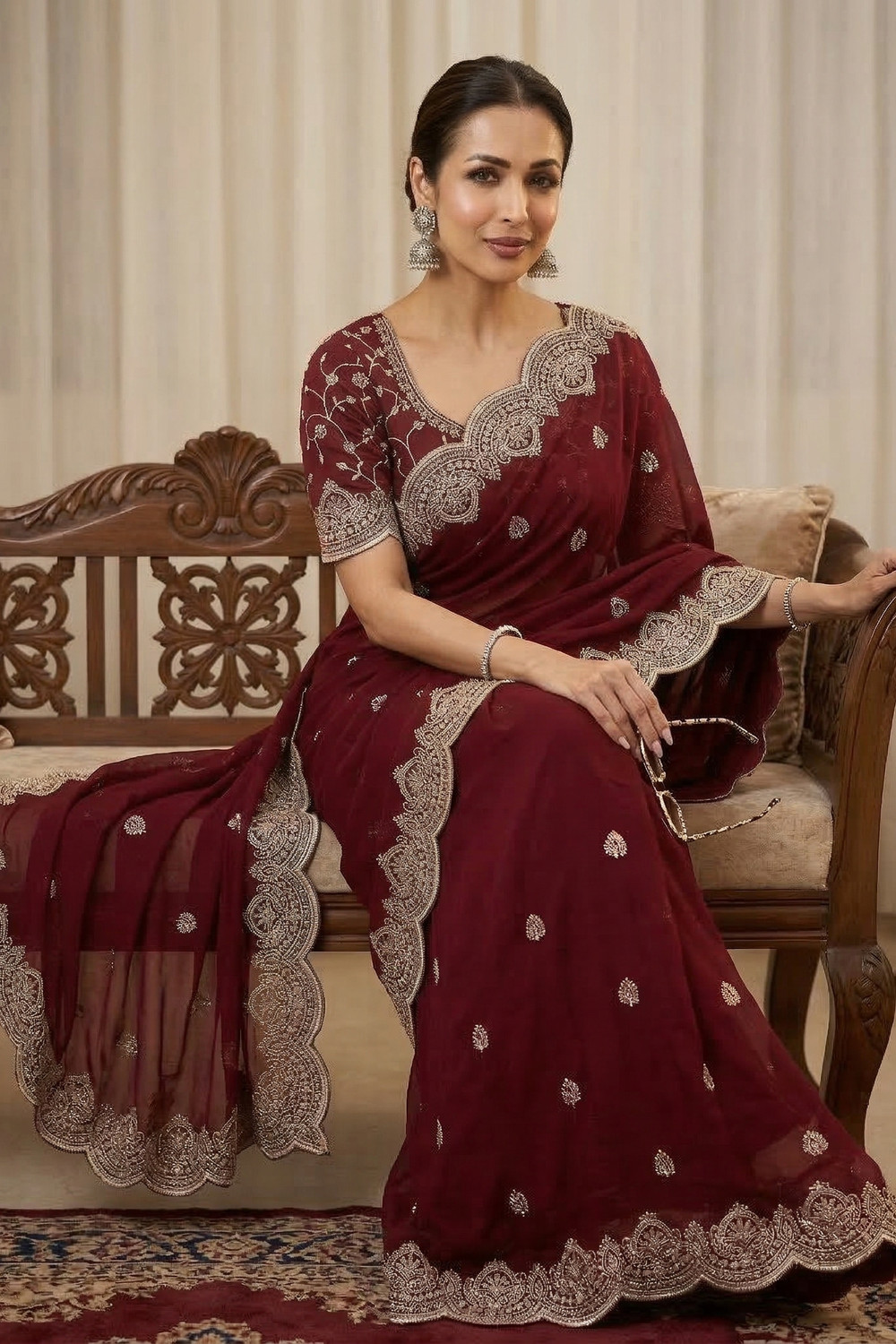 Image of NAMI ENTERPRISE Embroidered Bollywood Georgette Saree