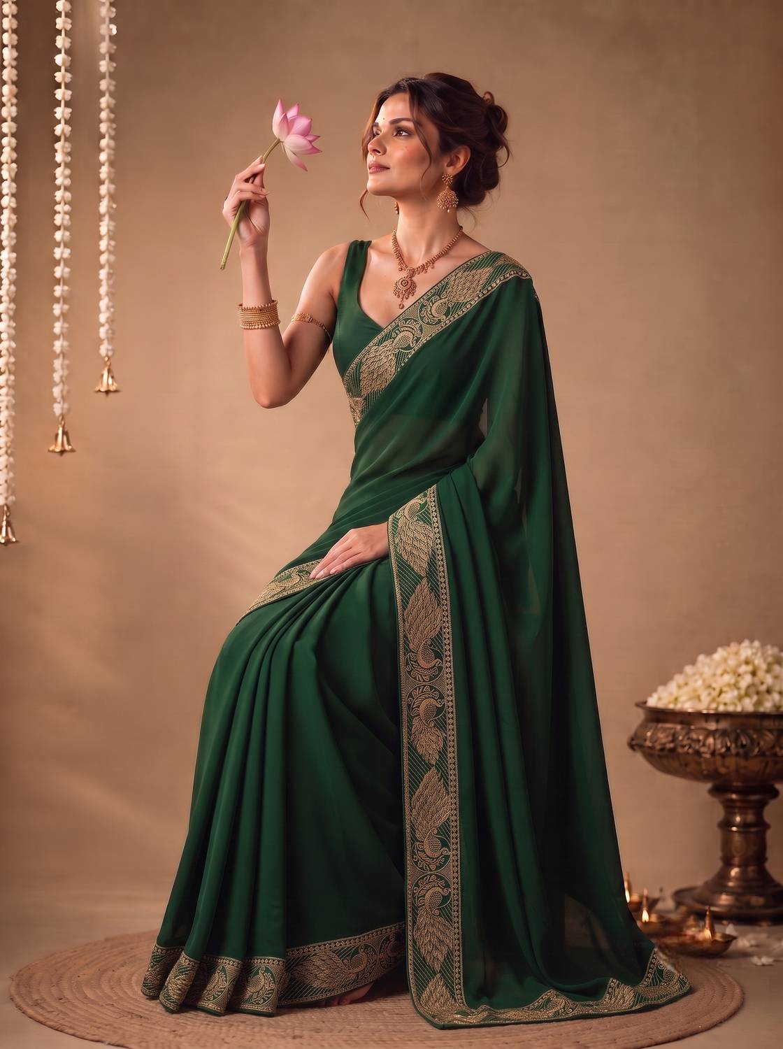 Anugrah Textile Self Design Banarasi Lycra Blend, Chiffon Saree