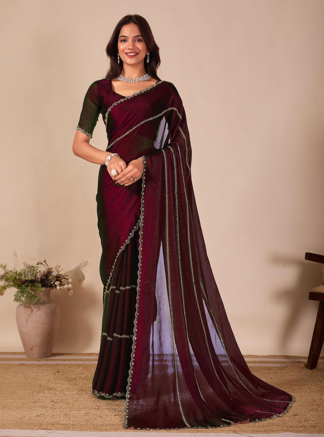 Image of Manokamna Embellished Bollywood Chiffon Saree