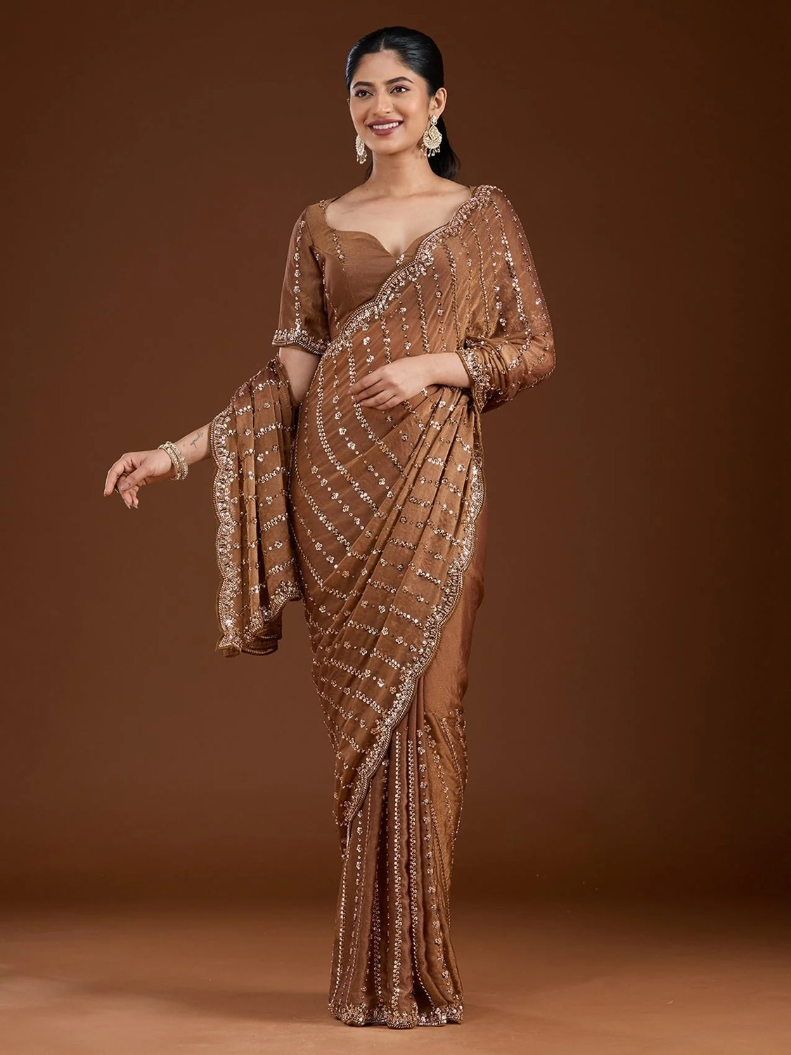 Image of Riddhi textile Hub Embellished, Embroidered Bollywood Satin Saree