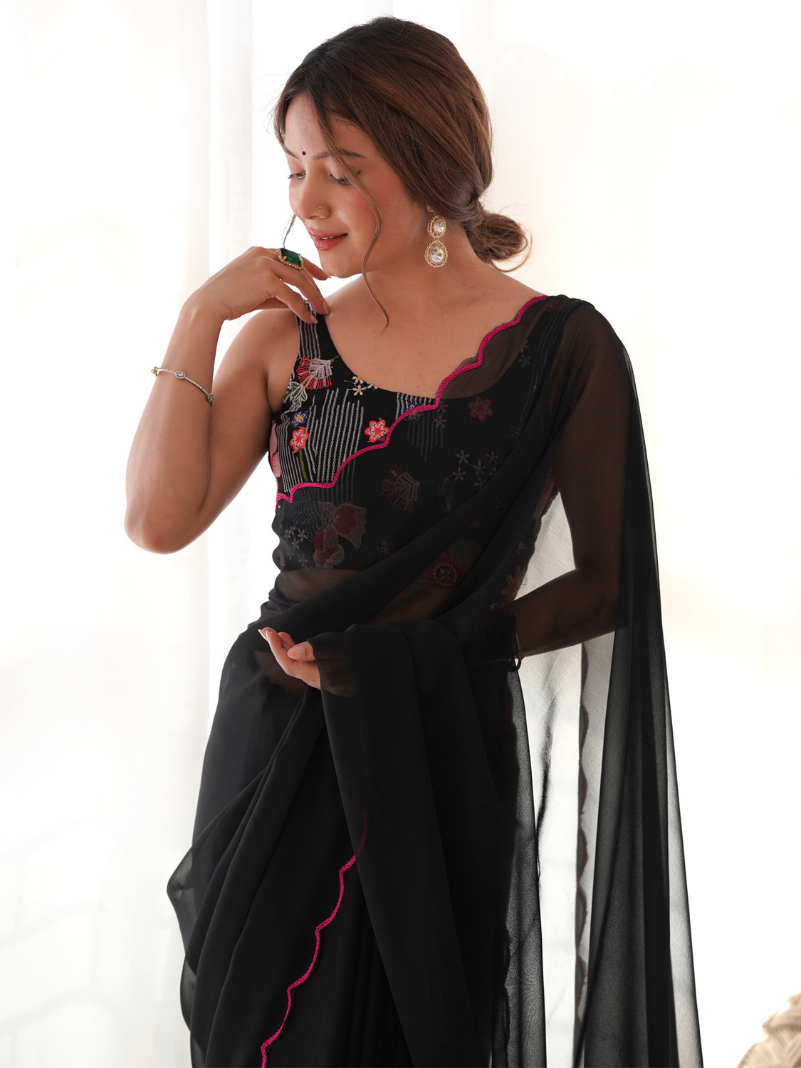 Image of Sareemall Embellished Bollywood Georgette Saree