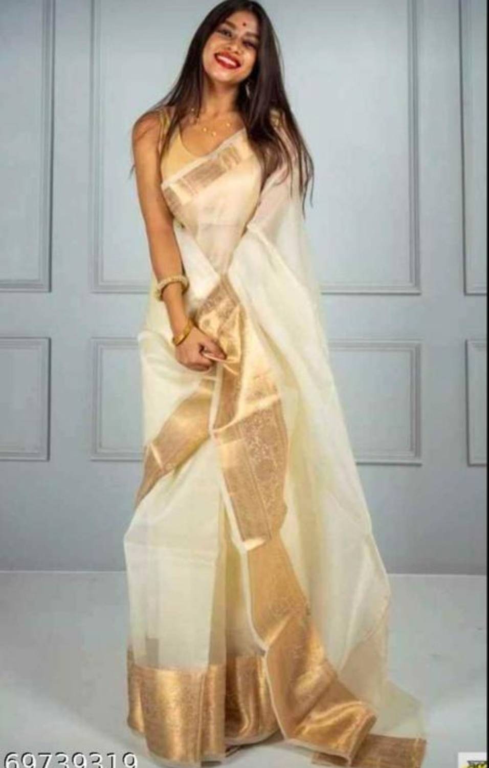Banaras silk palace Woven, Dyed Banarasi Organza Saree (Cream)