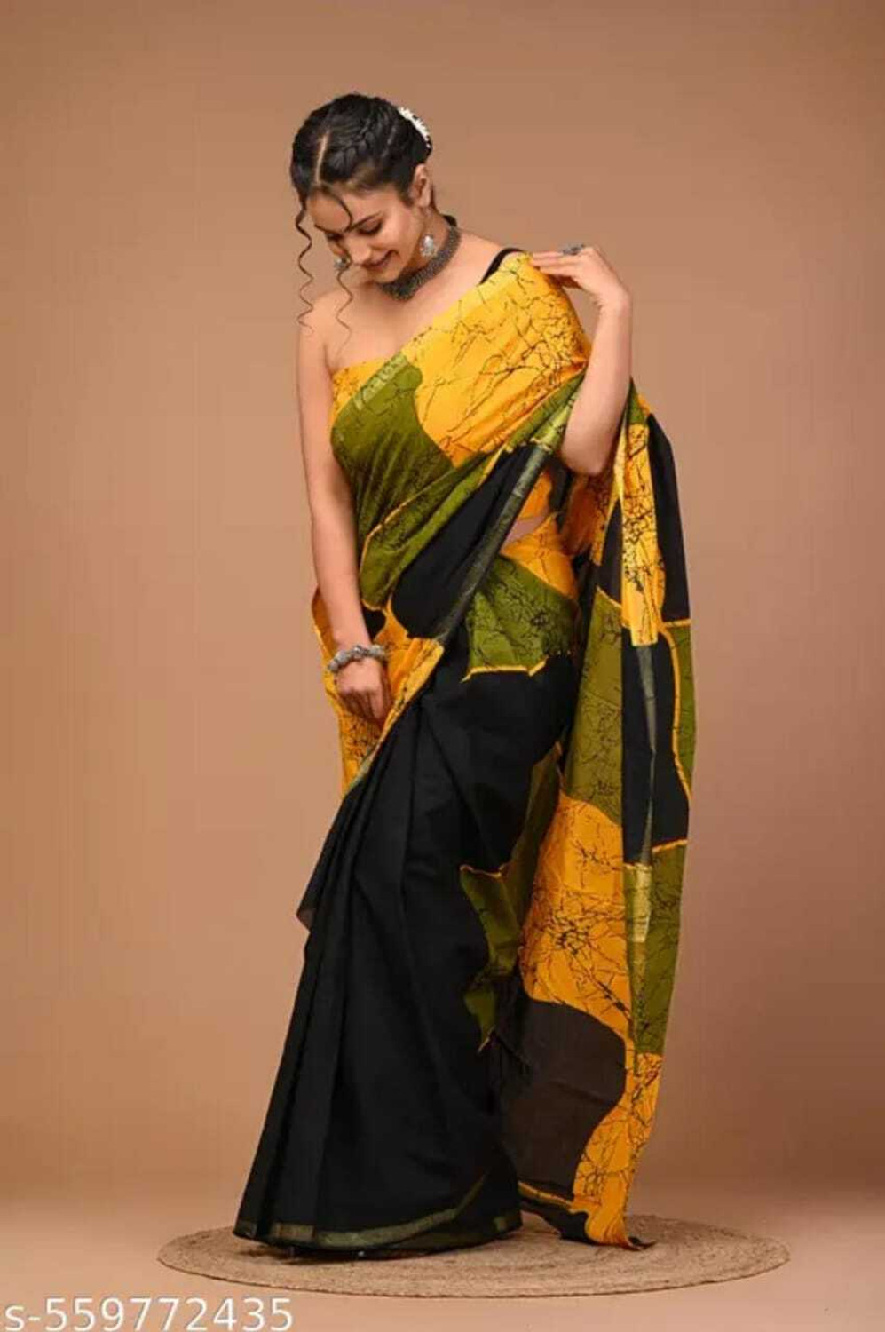 Image of NAVISHAFEB Printed, Color Block Daily Wear Cotton Blend Saree