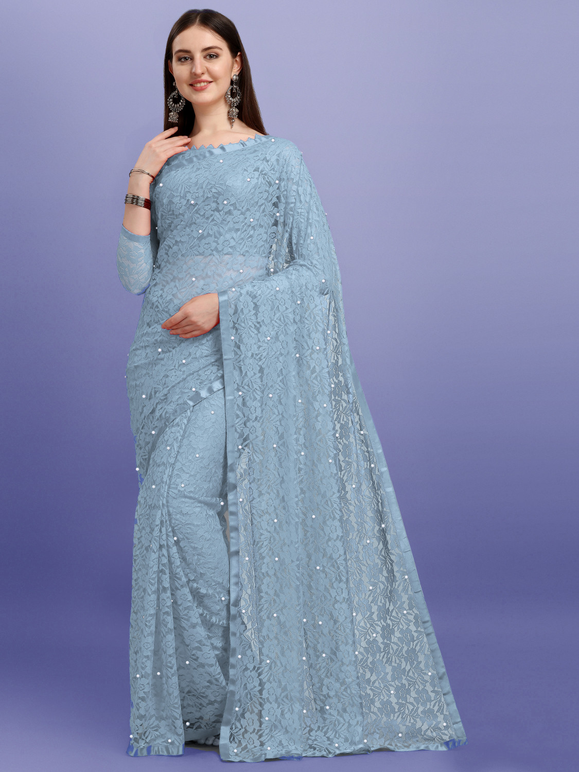 Image of Croza Self Design Bollywood Net Saree