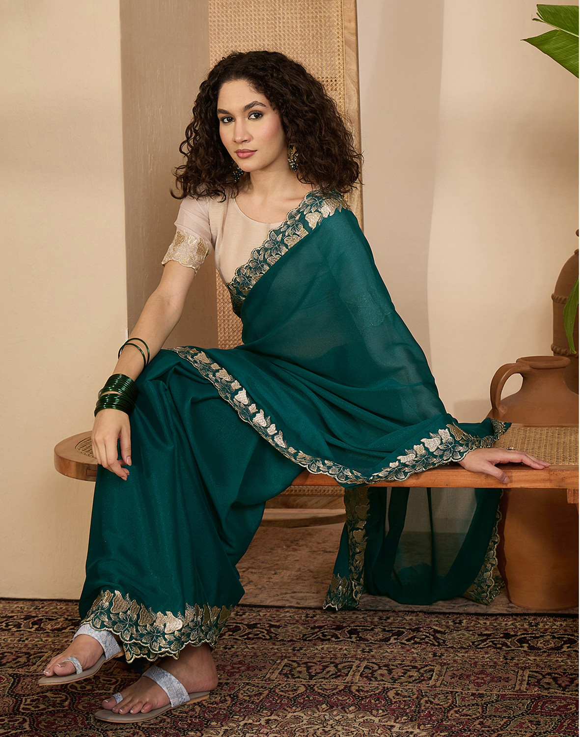 Image of Satrani Embroidered, Embellished Bollywood Georgette Saree